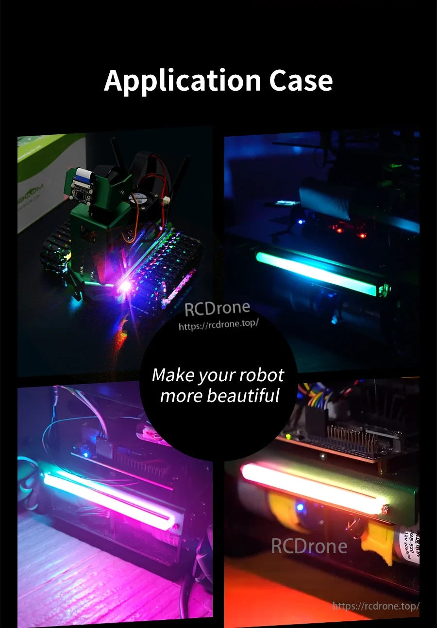 Robot lighting application collage using RGB light strips for smart car and robot decoration