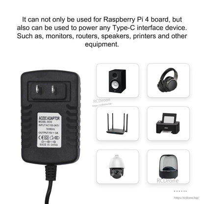 Type-C adapter use cases graphic showing power for speakers, headphones, router, printer and other devices