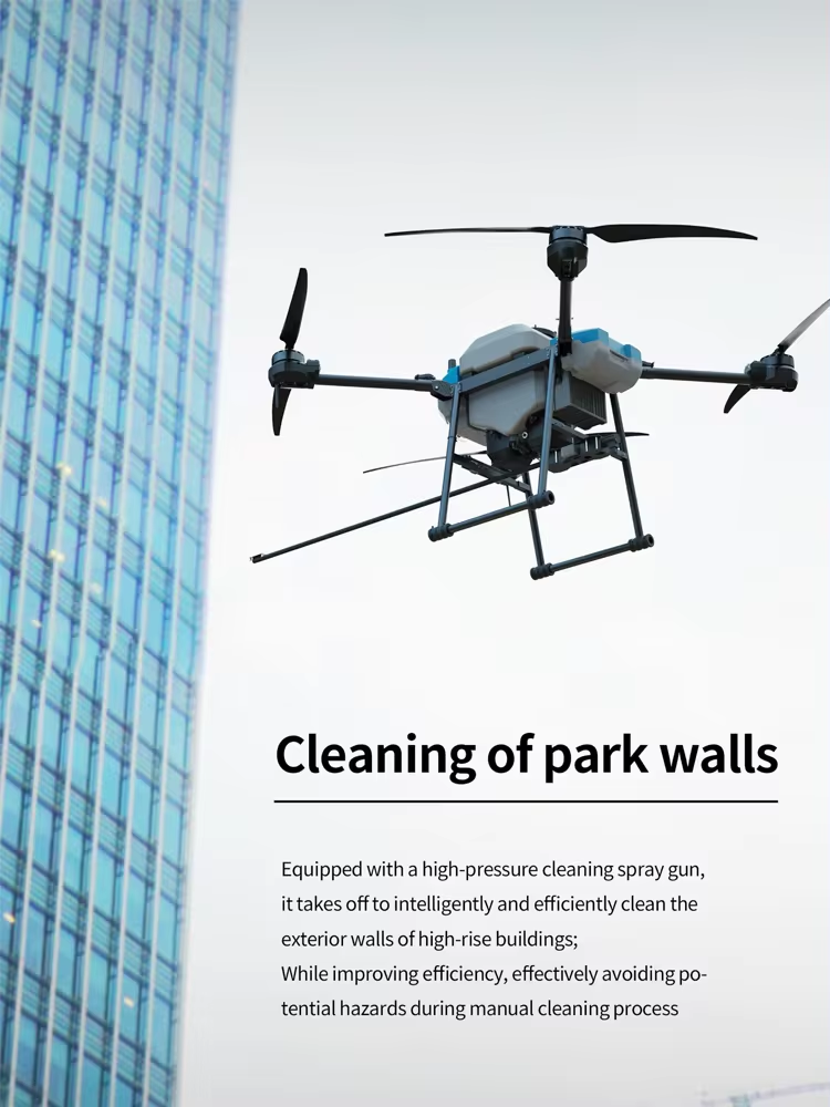 AGR B100 Cleaning Drone, Cleaning drone cleans high-rise building walls efficiently and safely using a high-pressure spray gun.