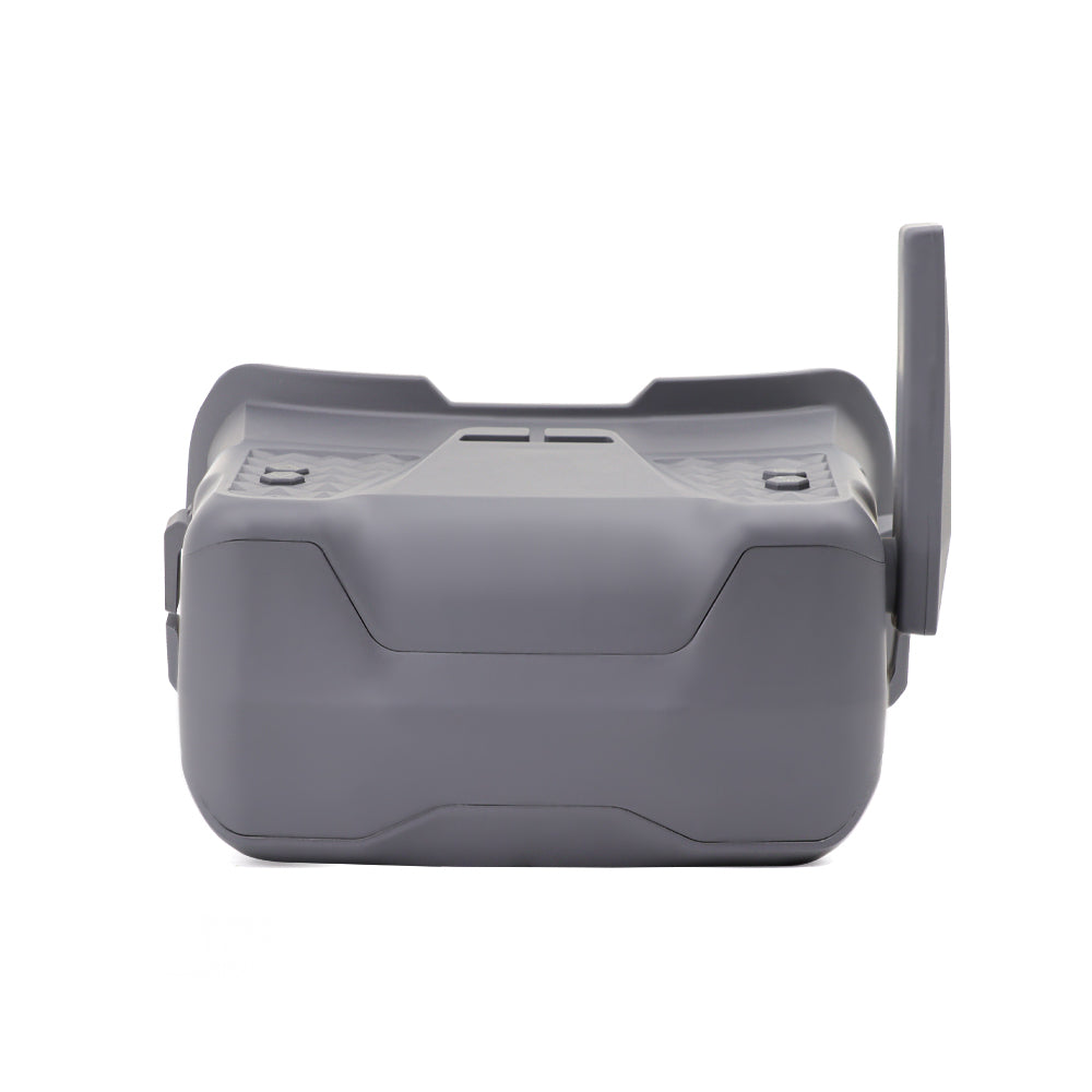 Front view of grey FPV goggle body showing faceplate housing and top vents