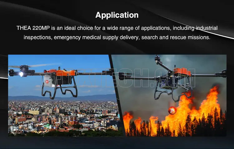 The AERIAL 220MP Quadcopter is suitable for industrial inspections, emergency medical deliveries, and search & rescue missions.