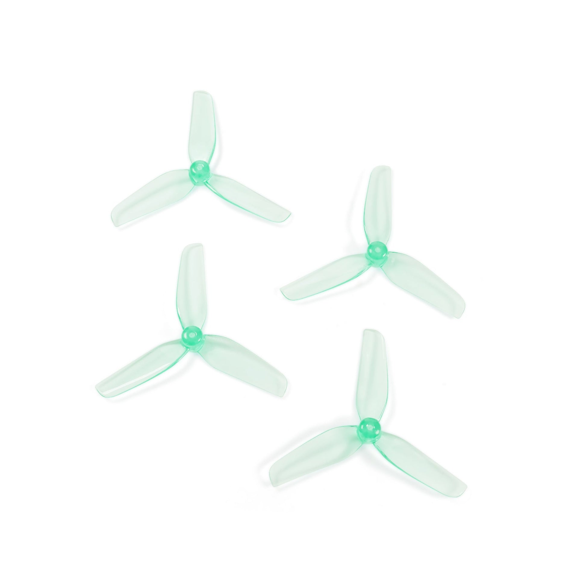 HQ 51mm 3-blade propeller set in translucent aquamarine green, four pieces on white background