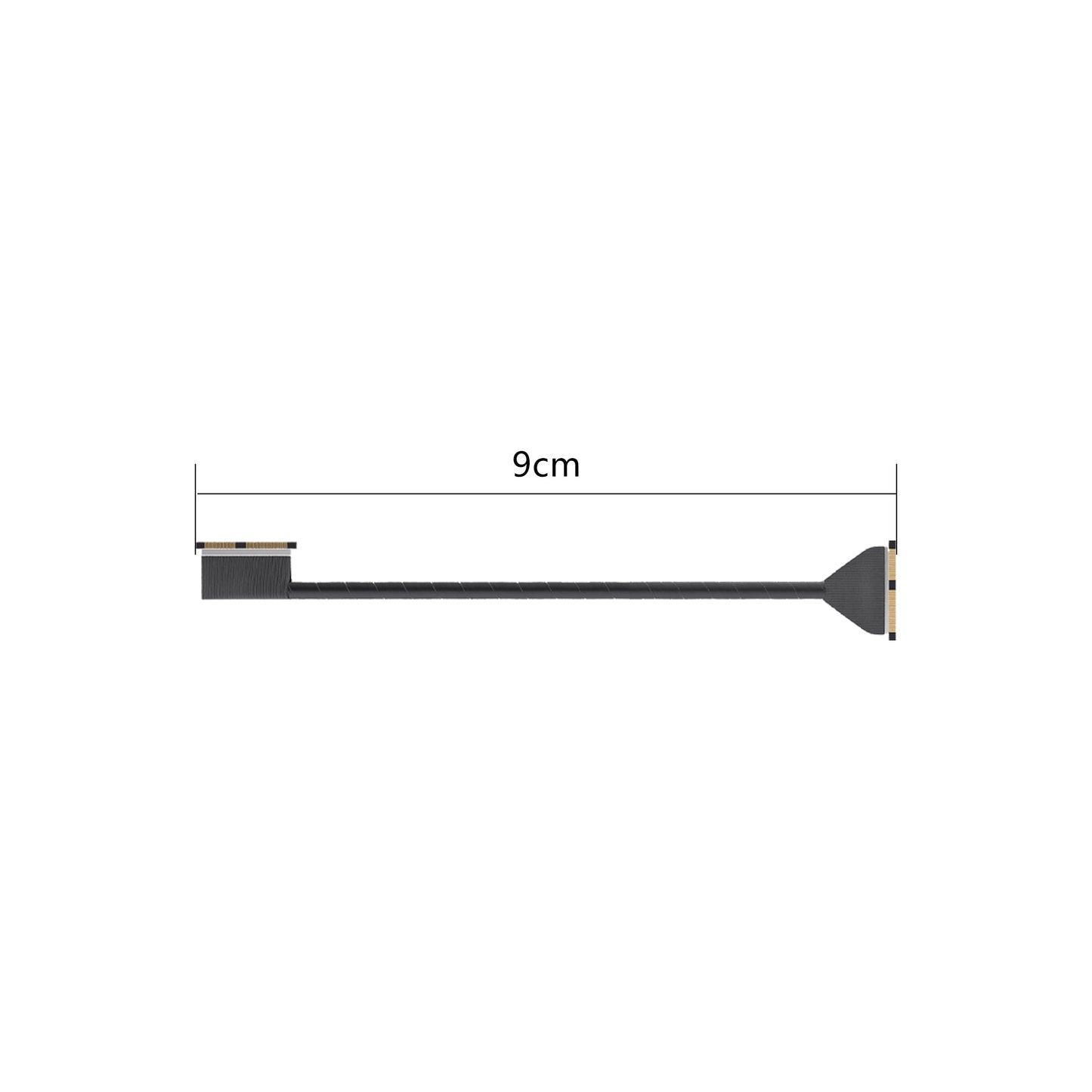 9 cm coaxial replacement cable with flat board connectors shown end to end on white background