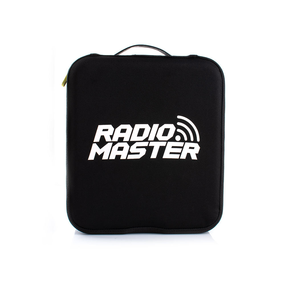 Front view of black RadioMaster foam box zipper cover with large white RadioMaster logo