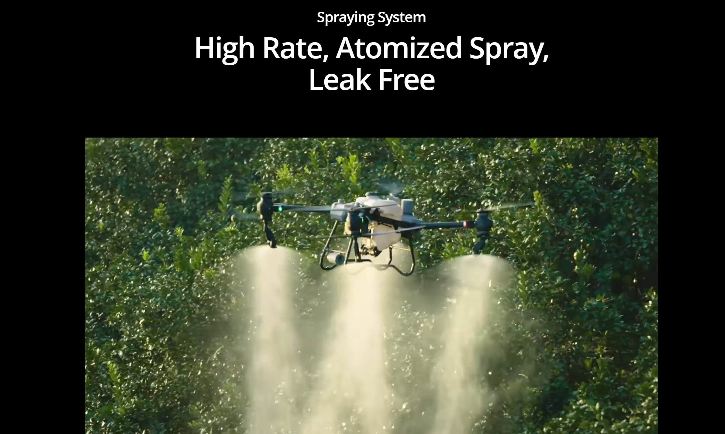 DJI Agras T50 , High-rate atomized spraying with leak-free design for efficient and precise application.