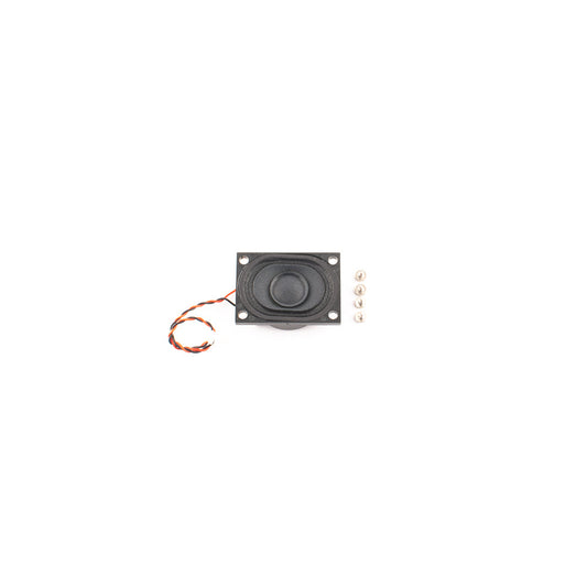 Zorro Speaker module with twisted two-wire lead and four mounting screws on white background