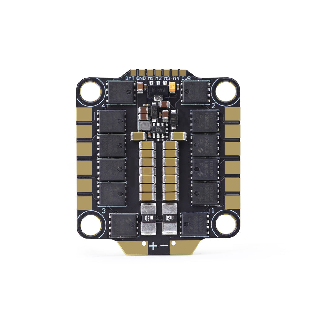 HGLRC 60A 6S V1 BL_S 4-in-1 ESC top side with solder pads and mounting holes