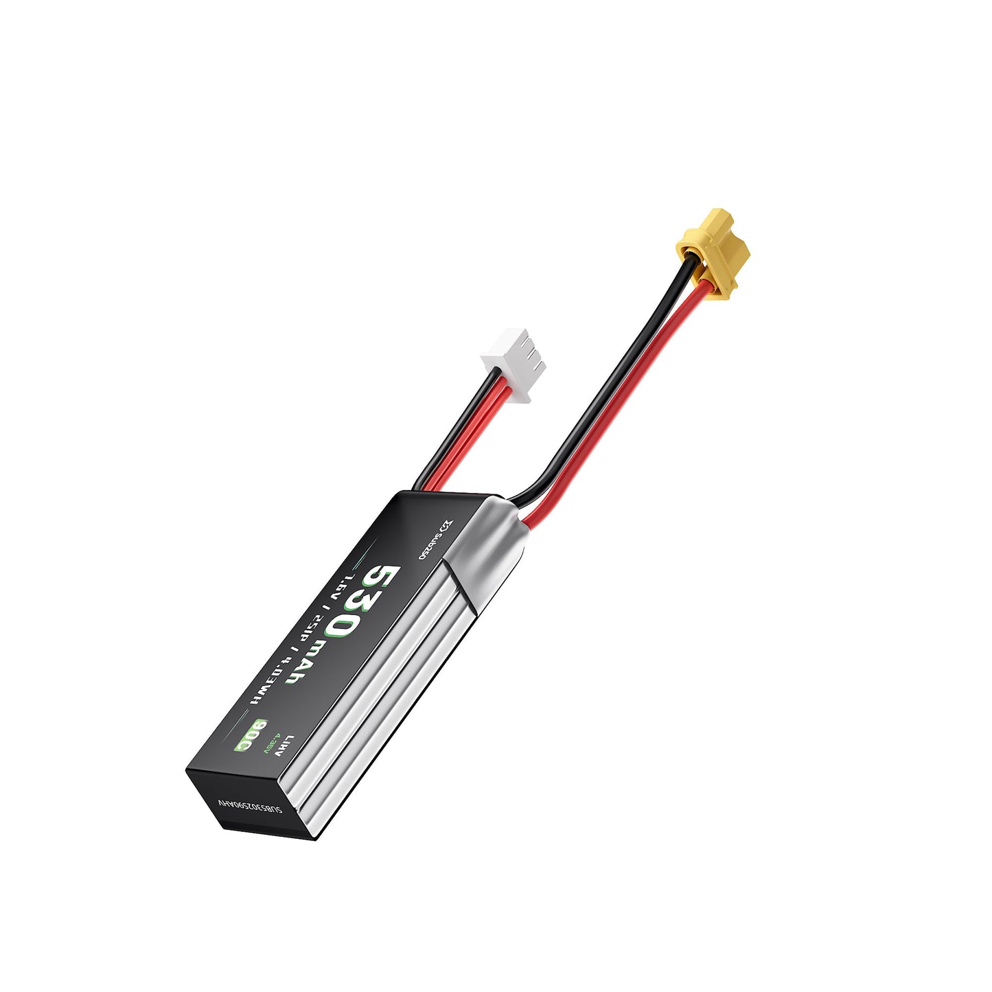 Sub250 2S 530mAh 90C LIHV Battery with leads, yellow main plug and white balance connector
