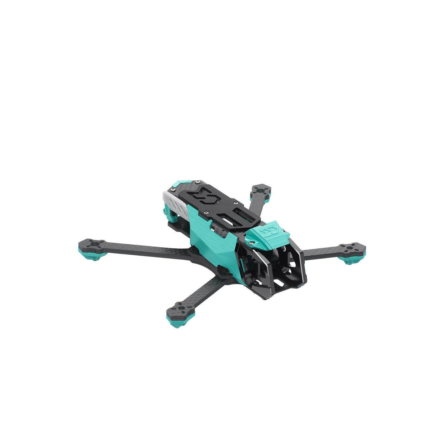 OasisFly35 DC frame and parts assembled chassis, angled view showing front cage and arm layout