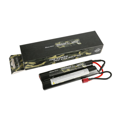 Gens ace 1600mAh 9.6V 8S1P NIMH Battery, Gens ace Airsoft 1600mAh 9.6V NiMH battery pack with red connector and camo storage box