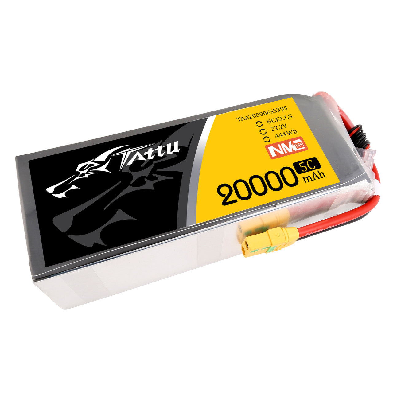 Tattu NMC 20000mAh 6s 5C 22.2V Lipo Battery, High-capacity 20000mAh lithium-ion battery pack with XT90S plug, suitable for power-hungry devices.