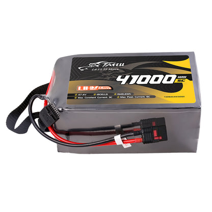 Tattu UHV 41000mAh 12S1P 47.4V 5C LiPo Battery, Tattu 41000mAh 12-cell LiHV 47.4V battery pack with QS8 connector and balance lead, labeled 5C
