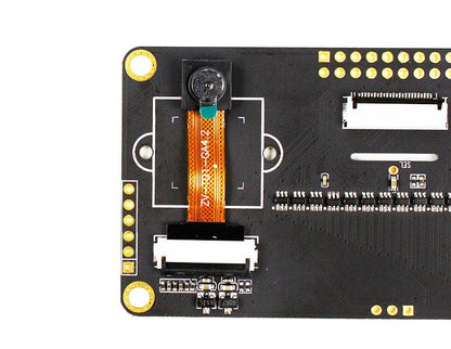 Close-up of one camera module and FPC ribbon connector on the dual camera PCB