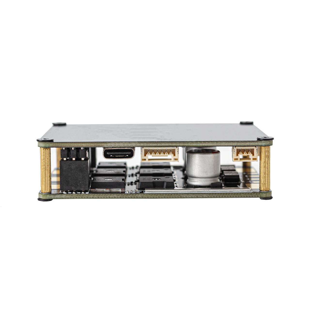 OddityRC VESC side view showing USB-C port, JST connectors, and power components