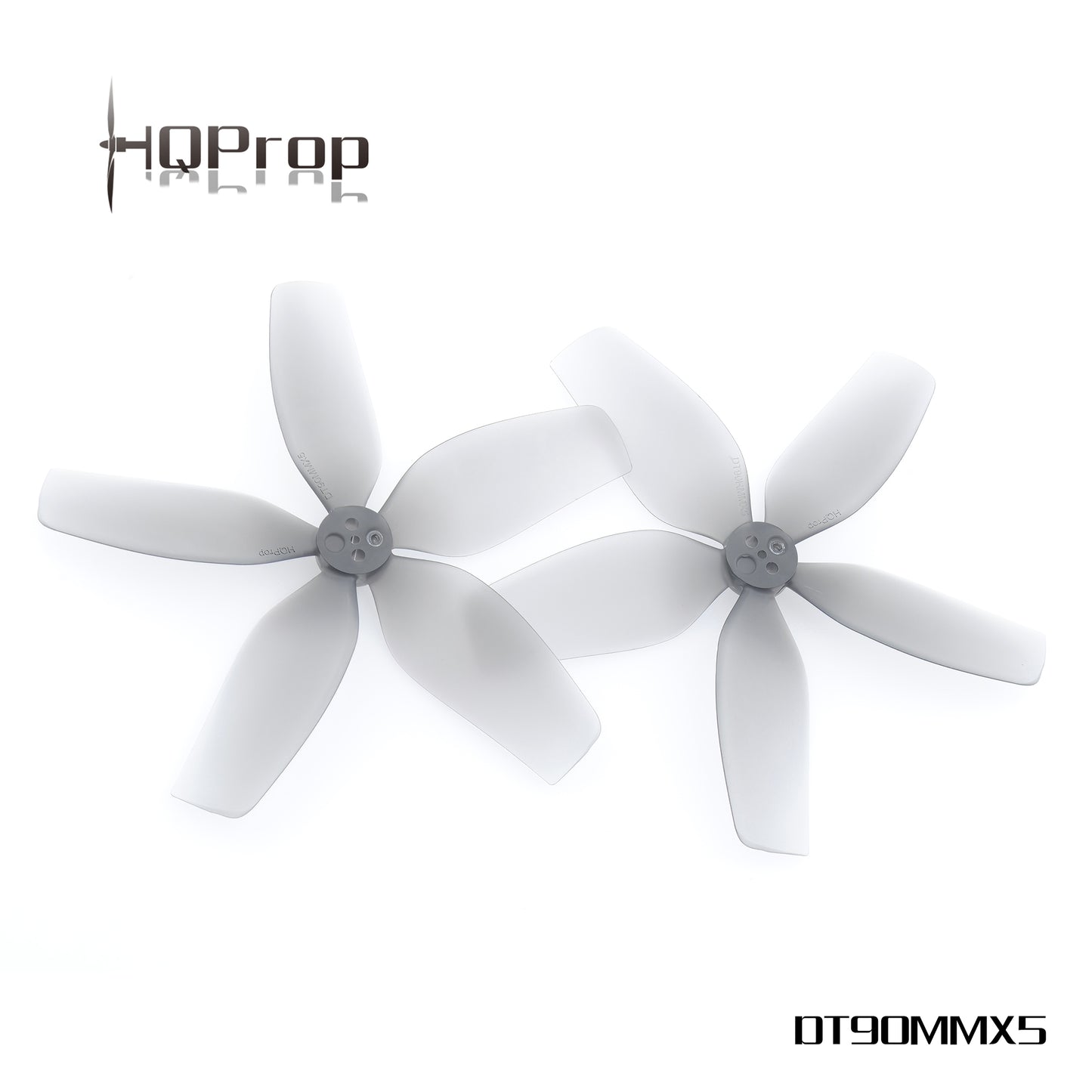 HQProp DT90MMX5 90mm 5-blade cinewhoop propeller set with HQProp logo and model text