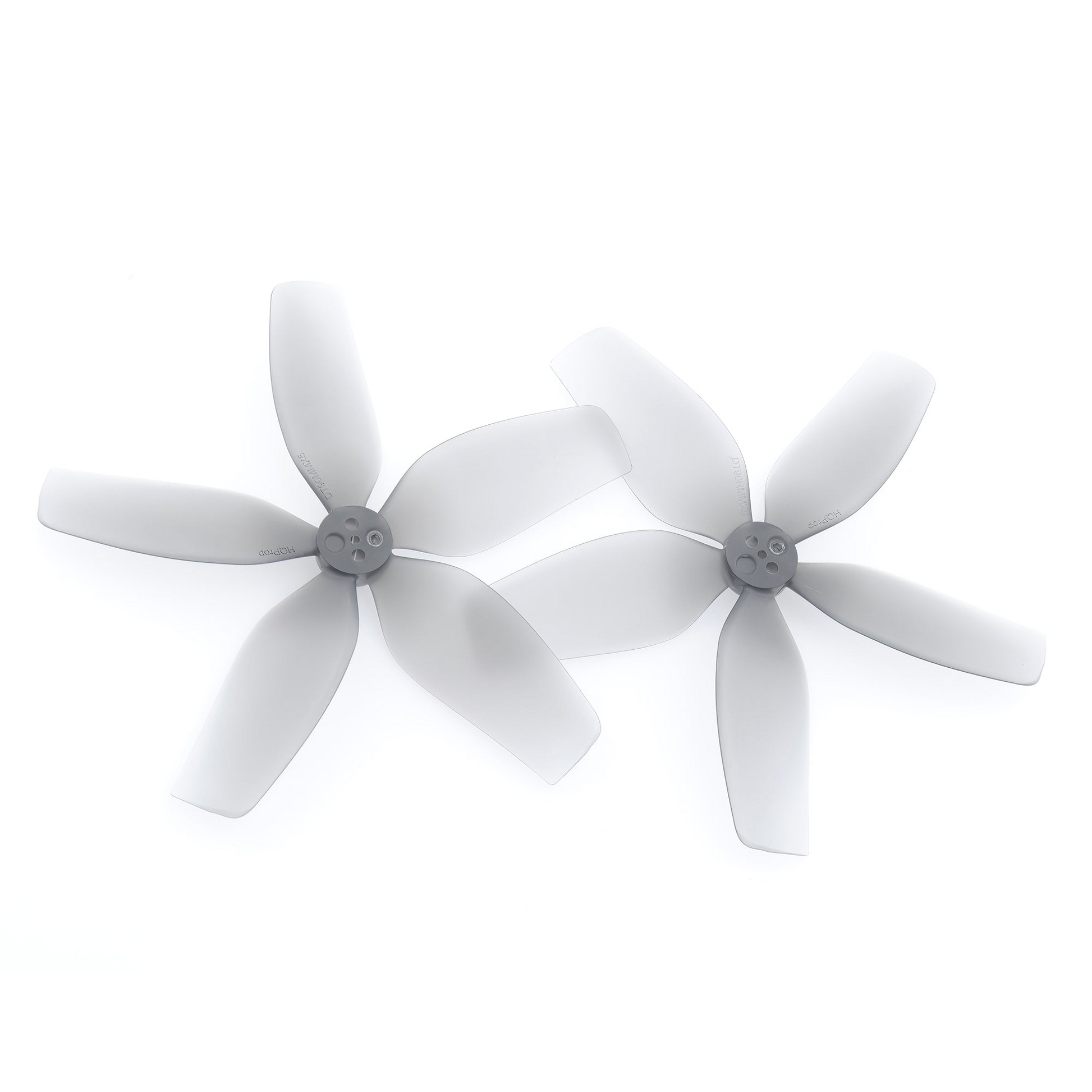 HQProp DT90MMX5 90MM 5-blade cinewhoop propellers, pair of translucent gray rotors