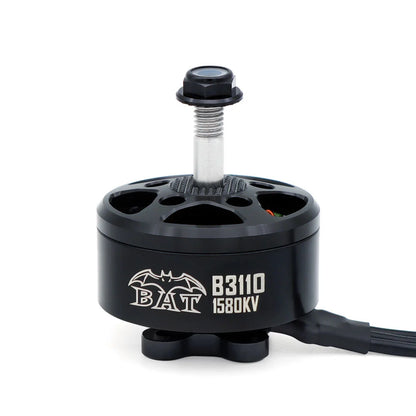 BAT B3110 1580KV FPV drone motor front view with black housing and threaded shaft