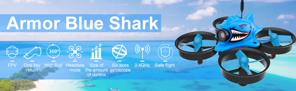 Makerfire Micro FPV Racing Drone, Armor Blue Shark 360 FPV One key 360" Roll Headless Size 0f