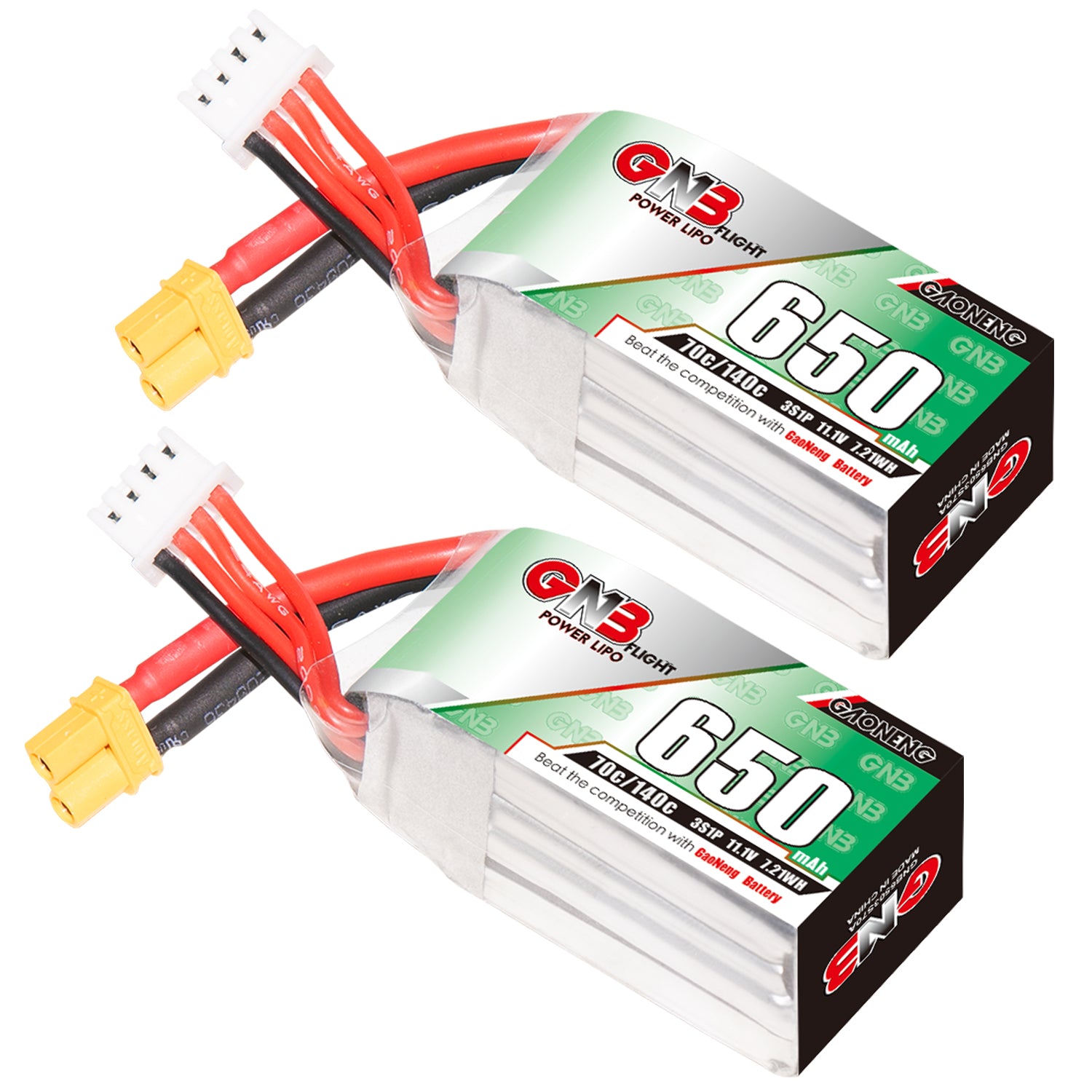 GAONENG GNB 650mAh 3S 11.1V 70C XT30 LiPo Battery, 2-pack with XT30 and balance plug