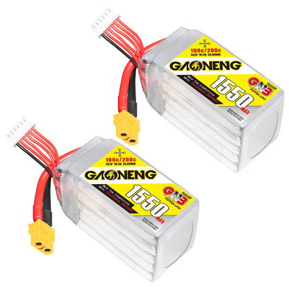 GAONENG GNB 5S 1550mAh 100C LiPo battery with XT60 connector shown in two angled product views
