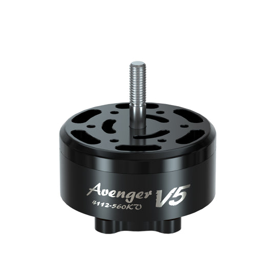 BrotherHobby Avenger 4112 V5 CW Motor, BrotherHobby Avenger V5 4112 brushless motor with threaded shaft, black housing labeled 4112-560KV