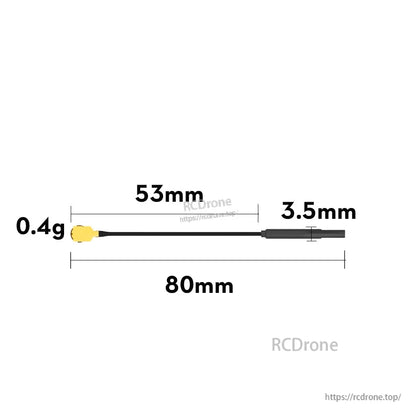 5pcs Flywoo 5.8G Light 3dBi Brass Antenna, Flywoo 5.8GHz light brass FPV antenna with U.FL connector, 80mm total length, 0.4g weight