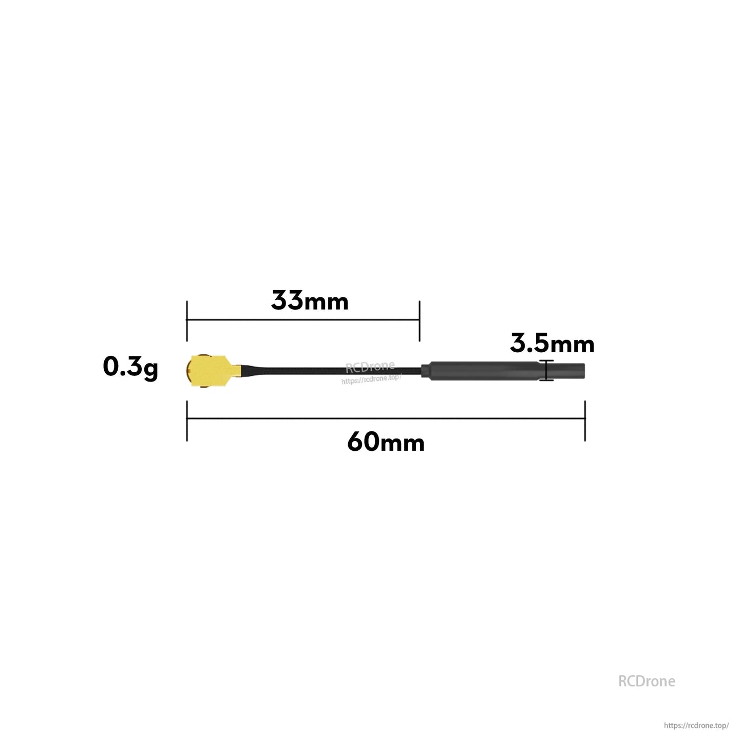 5pcs Flywoo 5.8G Light 3dBi Brass Antenna, Flywoo 5.8GHz light FPV antenna with U.FL connector, 60mm overall length, 0.3g weight and 3.5mm tip