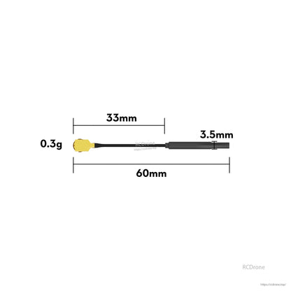 5pcs Flywoo 5.8G Light 3dBi Brass Antenna, Flywoo 5.8GHz light FPV antenna with U.FL connector, 60mm overall length, 0.3g weight and 3.5mm tip