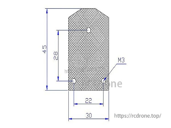 Dimension diagram for 6-axis hexacopter power distribution board plate with M3 mounting holes