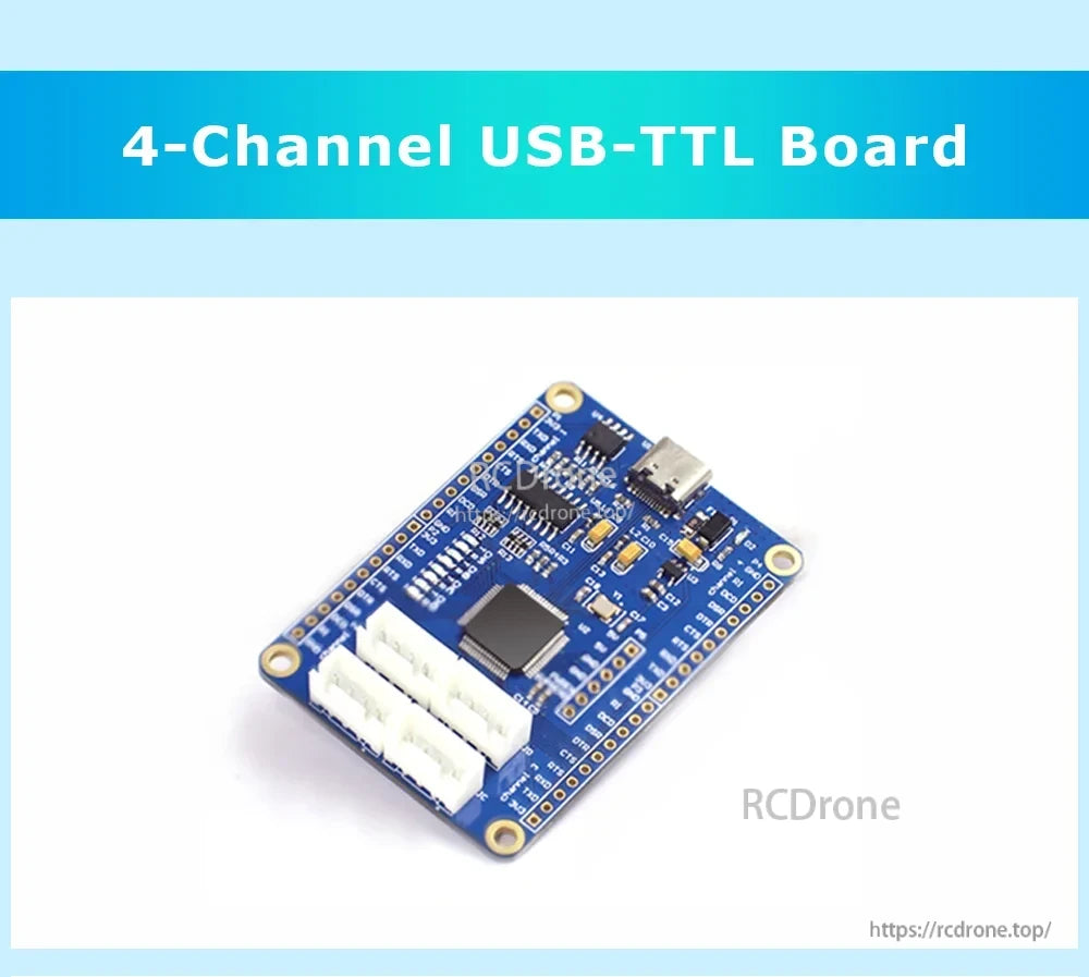 4-channel USB-TTL serial adapter board with micro USB port and four JST-style connector headers