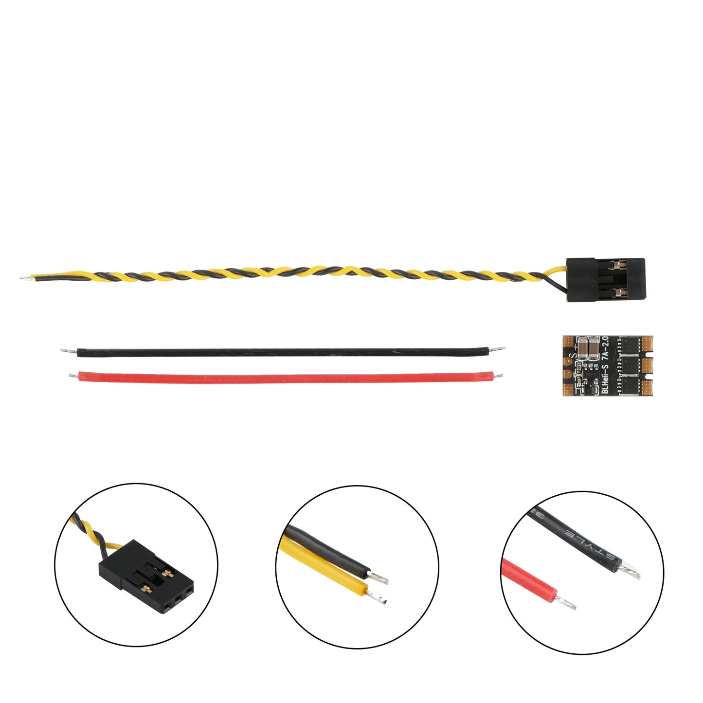 Flashhobby XSD 7A BLHeli_S micro brushless ESC board with red/black power leads and twisted signal cable plug