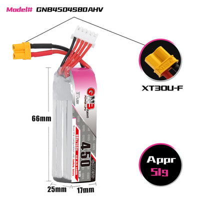 GAONENG GNB LiHV 4S 15.2V 450mAh 80C XT30 LiPo Battery Long Type