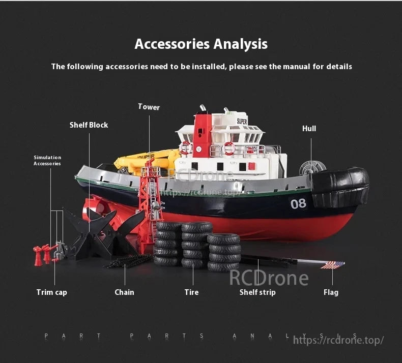 60cm Fire Rescue Water Spray RC Boat, 60cm fire rescue RC boat with accessories and parts analysis