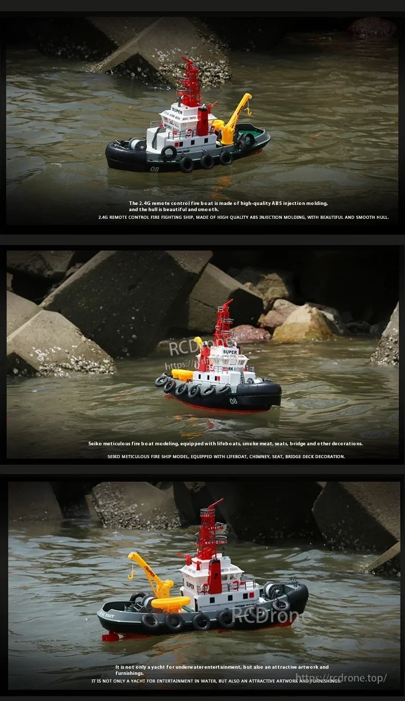 60cm Fire Rescue Water Spray RC Boat, High-quality ABS remote control fire boat with detailed features; ideal for water play, display, or decoration.