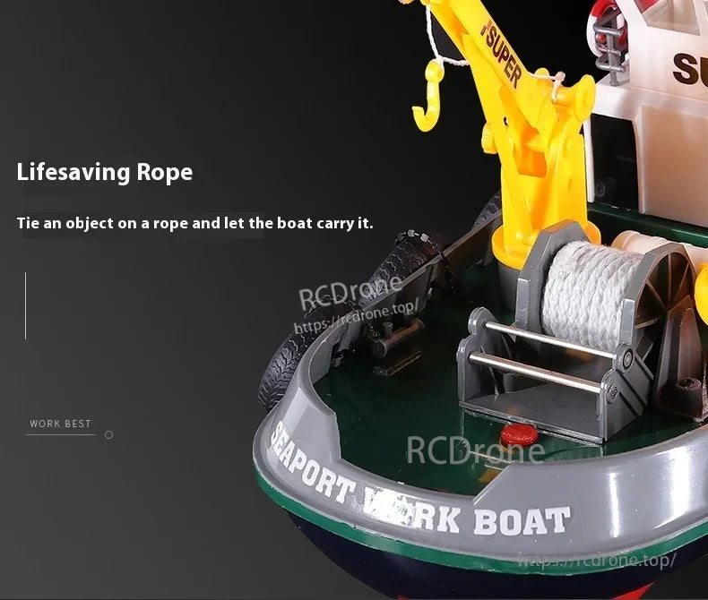 60cm Fire Rescue Water Spray RC Boat, Lifesaving Rope, Seaport Work Boat, Super, Tie Object on Rope
