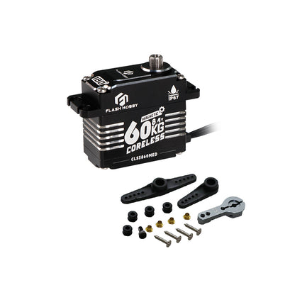 Flashhobby CLS3860MED 60kg 8.4V coreless digital servo with IP67 case, 25T spline and mounting hardware