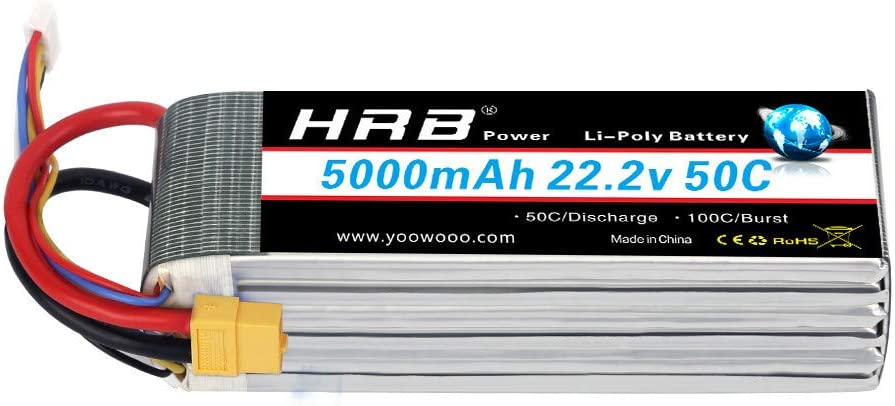 HRB 22.2V 5000mAh 50C 6S LiPo Battery pack with XT60 connector and balance lead