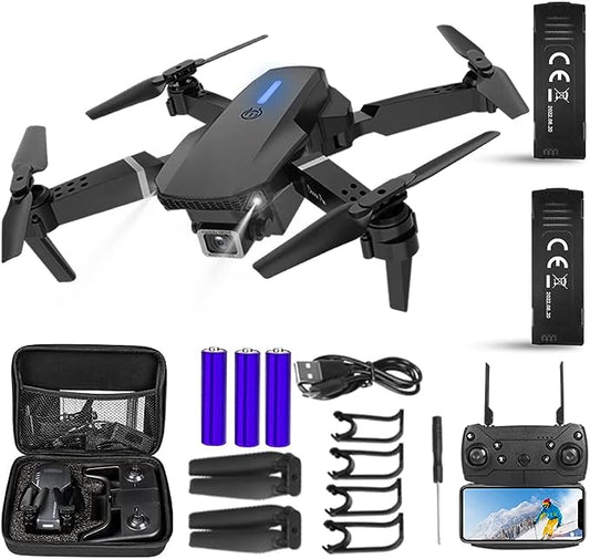 VISNEE Drone - 1080P Camera-2K, 2 Batteries,One Key Take Off/Land,Altitude Hold,Automatic Avoidance Obstacles,360° Flip-Carrying Case With Remote Control For All, Black