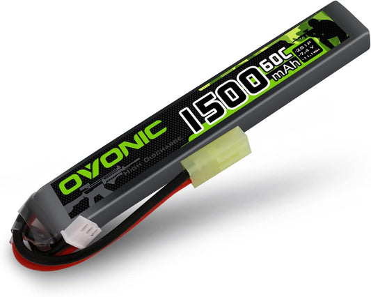 Ovonic 7.4V 1500mAh 2S1P 60C LiPo battery pack with Tamiya plug and balance lead