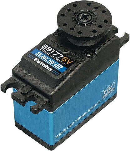 Futaba S9177SV: High-torque (41kg), fast response (0.11s), S.Bus2, coreless HV servo for airplanes, no BEC.