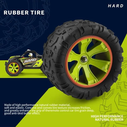 High-performance natural rubber tire with soft, elastic texture for enhanced grip and anti-skid effect, designed for 1:14 2.4GHz 4WD remote control car.