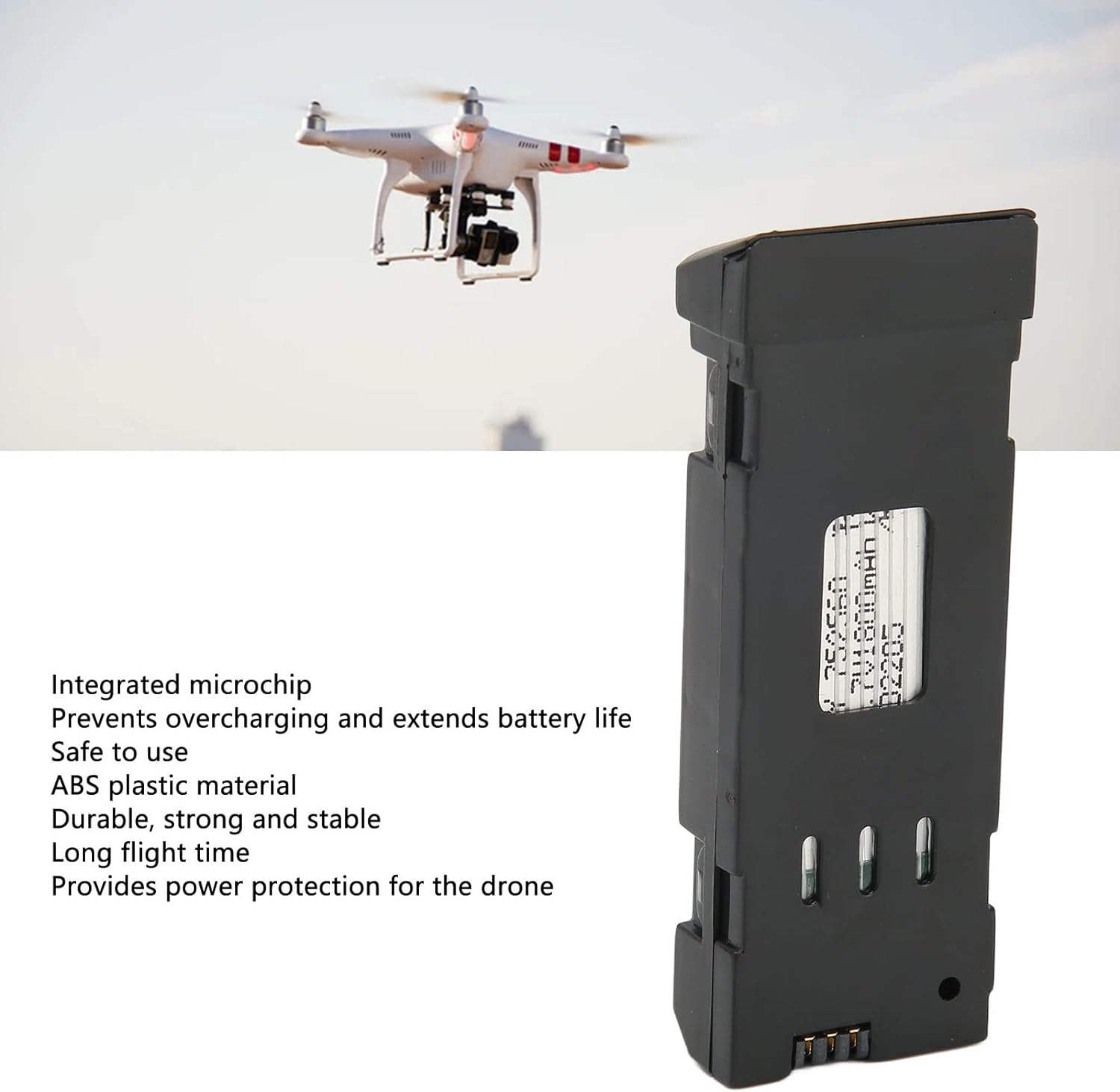 E58 Drone Battery, Integrated microchip Prevents overcharging and extends battery life Safe to use ABS