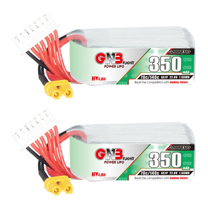 GAONENG GNB LiHV 6S 350mAh 70C battery with XT30 plug and 6S balance lead, side label view