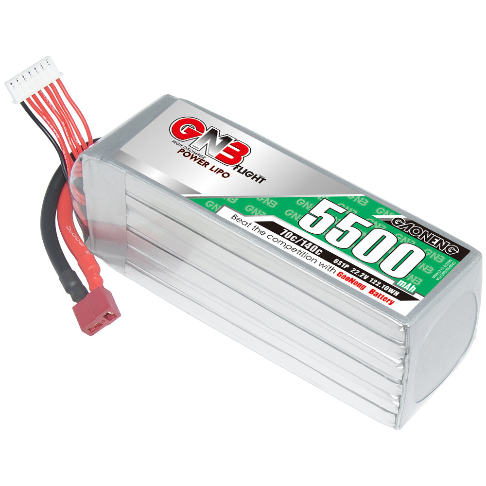 GAONENG GNB 6S 5500mAh 70C LiPo battery pack with T-plug and balance lead