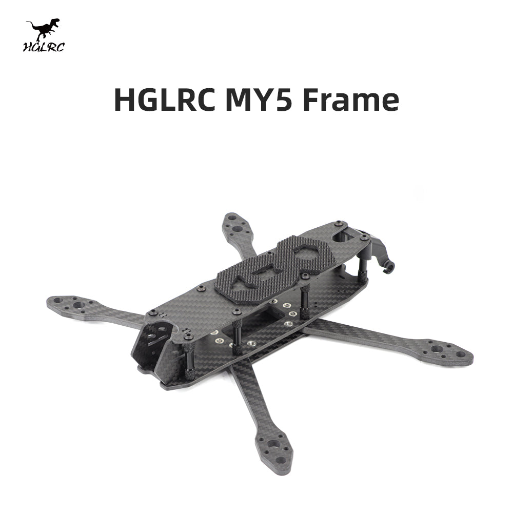 HGLRC MY5 Frame product hero image with logo and assembled carbon fiber frame