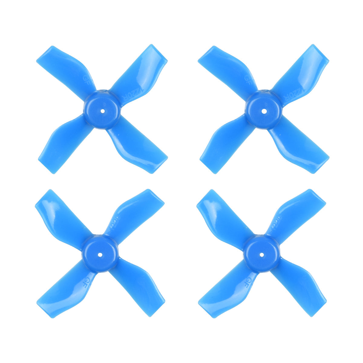 Gemfan 31mm 4-blade micro whoop propeller set, blue, 4 props on white background