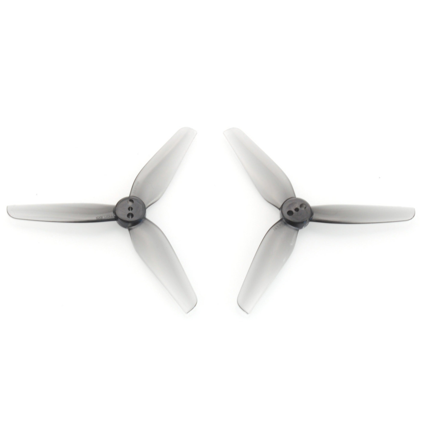 HQ Durable Prop T3X1.5X3 grey polycarbonate 3-inch 3-blade propeller set, two props shown