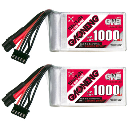 GAONENG GNB1000 4S 15.2V 1000mAh LiHV battery with XT30 lead and balance connector, two-pack