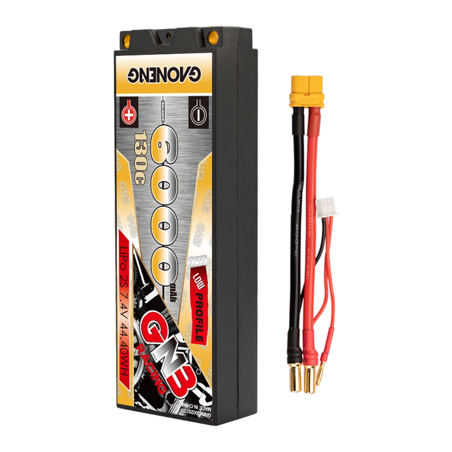 GAONENG GNB 2S 7.4V 6000mAh 130C hard case LiPo battery with leads and 5mm bullets