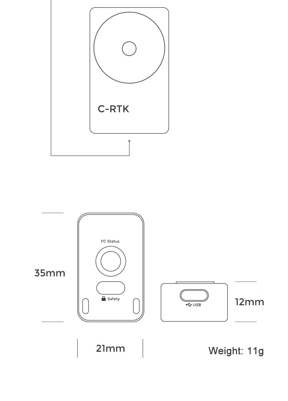 CUAV C-RTK 9P Expansion Module, C-RTK FC Status 35mm Safety €USB 12mm 2Imm Weight: